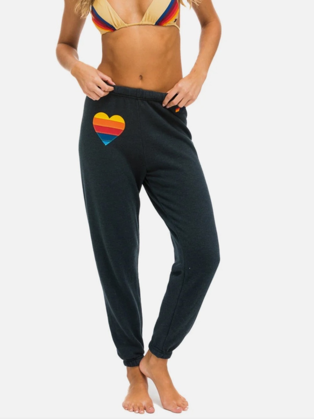 Aviator Nation Sweatpants with Rainbow Heart Detail Navy Blue Size Large